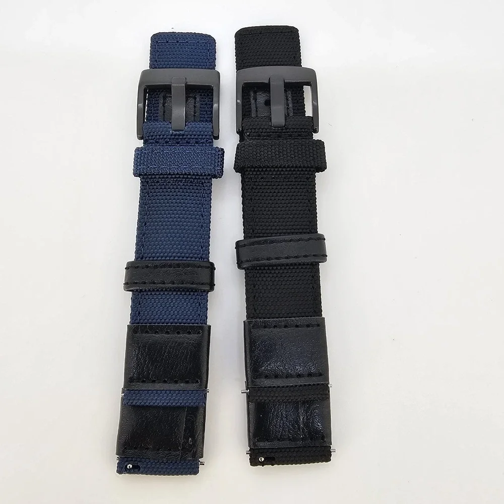 2X Men's 20MM Watch Premium Nylon Canvas Straps Blue Black 20MM Quick Release